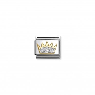 Classic Yellow Gold Silver Glitter Crown Charm