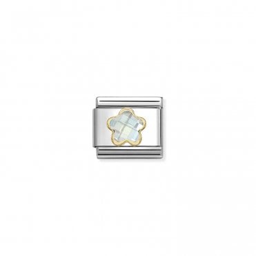 Classic Yellow Gold White CZ Flower Charm