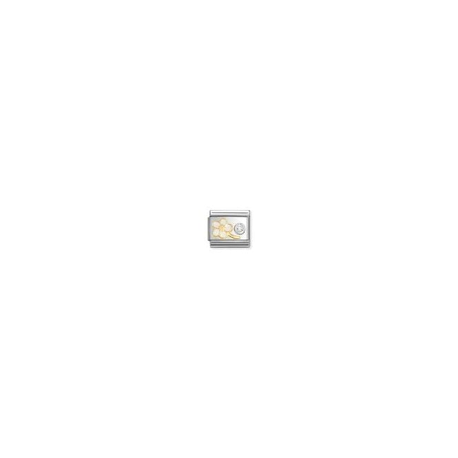 NOMINATION ITALY Classic Yellow Gold White Forget-Me-Not with Silver CZ Charm