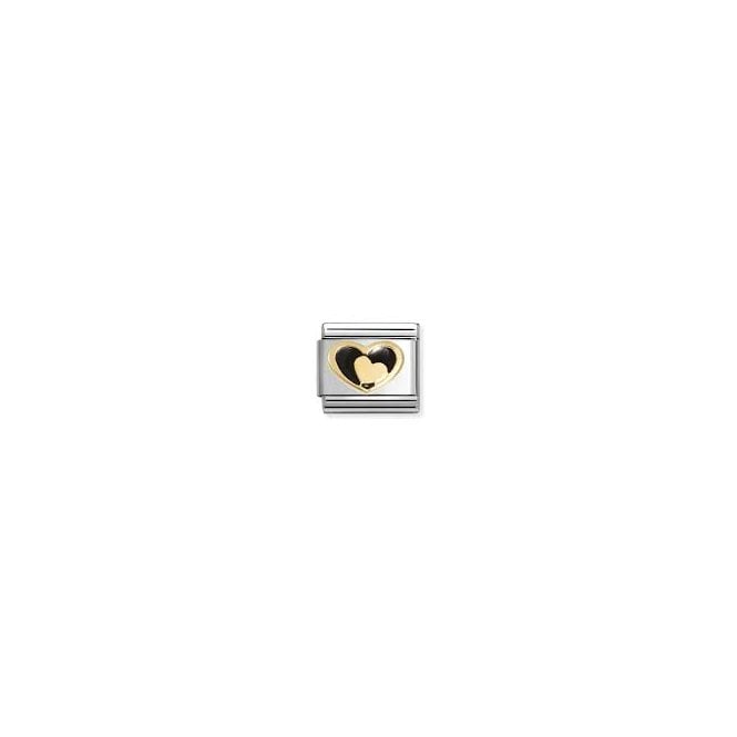 NOMINATION ITALY Classic Yellow Gold Black Heart with Gold Heart Charm