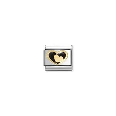 Classic Yellow Gold Black Heart with Gold Heart Charm