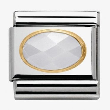 Classic Yellow Gold White Jade Stone Charm