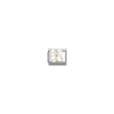 Classic Yellow Gold White Mother of Pearl Flower Charm