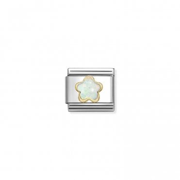 Classic Yellow Gold White Opal Flower Charm