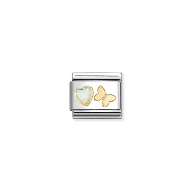 NOMINATION ITALY Classic Yellow Gold White Opal Heart with Butterfly Charm