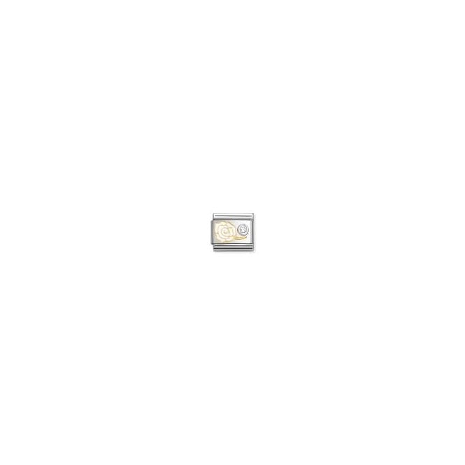 NOMINATION ITALY Classic Yellow Gold White Rose with Silver CZ Charm