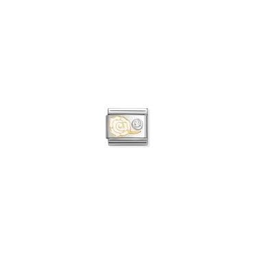 Classic Yellow Gold White Rose with Silver CZ Charm