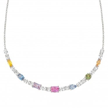 Colour Wave Silver and Multicoloured CZ Necklace
