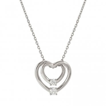 Cosmic Love Silver CZ Large Double Heart Pendant