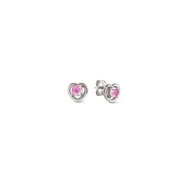 Cosmic Love Silver Pink Heart CZ Earrings
