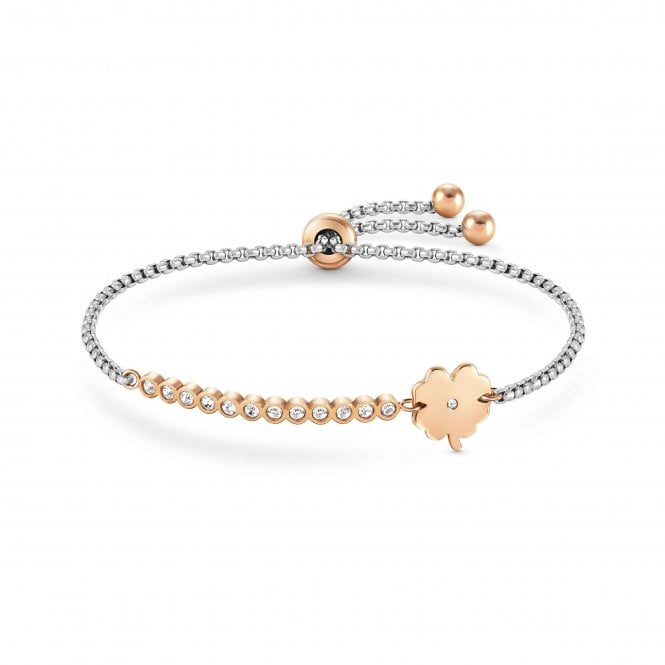 NOMINATION ITALY Four Leaf Clover Stainless Steel, Rose Gold & CZ Milleluci Bracelet