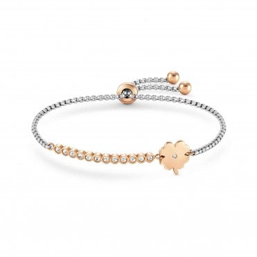 Four Leaf Clover Stainless Steel, Rose Gold & CZ Milleluci Bracelet