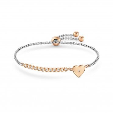 Heart Stainless Steel, Rose Gold & CZ Milleluci Bracelet