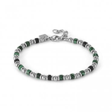 InstinctStyle Sea Edition Stainless Steel Malachite and Lava Stone Bracelet