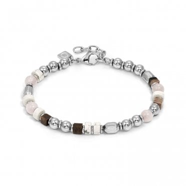 InstinctStyle Sea Edition Stainless Steel Quartz, Rhodochrosite and White Turquoise Bracelet