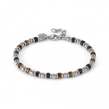 InstinctStyle Sea Edition Stainless Steel Tiger Eye and Lava Stone Bracelet