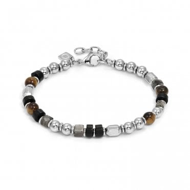 InstinctStyle Sea Edition Stainless Steel Tiger Eye, Onyx and Labradorite Bracelet