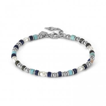 InstinctStyle Sea Edition Stainless Steel Turquoise, White Pearl and Sodalite Bracelet