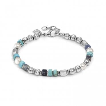 InstinctStyle Sea Edition Stainless Steel Turquoise, White Pearl and Sodalite Bracelet