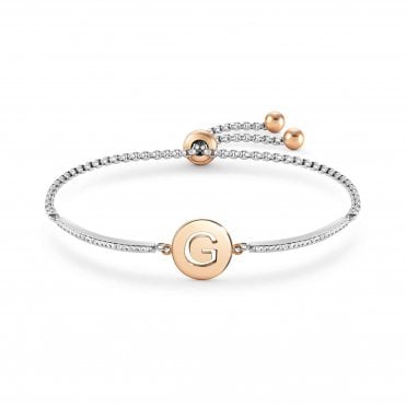 Letter G Stainless Steel, Rose Gold & CZ Milleluci Bracelet