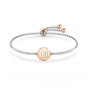 Letter M Stainless Steel, Rose Gold & CZ Milleluci Bracelet