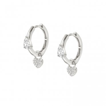 Lucentissima Silver Hoop Earrings with Heart Pendant