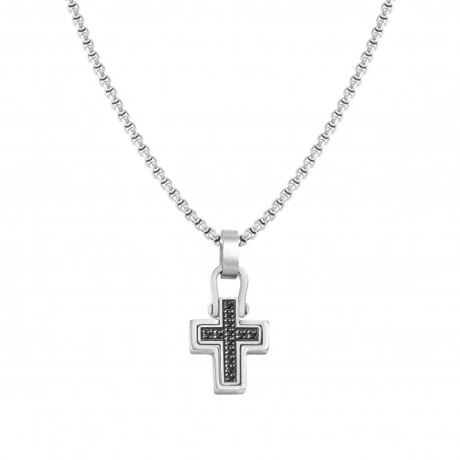 NOMINATION ITALY Manvision Silver and Black CZ Cross Necklace