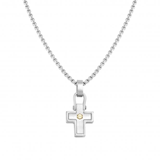 NOMINATION ITALY Manvision Silver Cross with Yellow Gold Detail Necklace