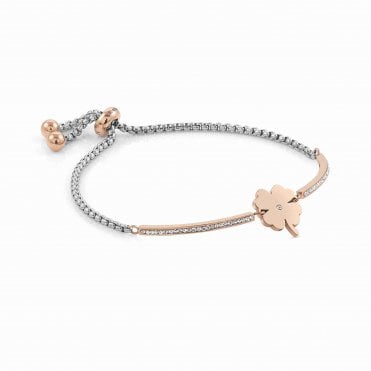 Milleluci Rose Gold PVD, Stainless Steel & White Pave CZ Four Leaf Clover Bracelet