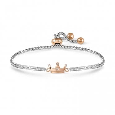 Milleluci Silver and Rose Gold Crown Adjustable Bracelet