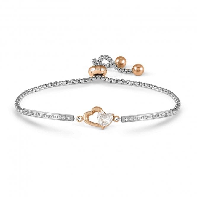 NOMINATION ITALY Milleluci Silver and Rose Gold CZ Heart Adjustable Bracelet