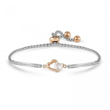 Milleluci Silver and Rose Gold CZ Heart Adjustable Bracelet