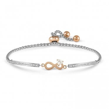 Milleluci Silver and Rose Gold CZ Infinity Adjustable Bracelet