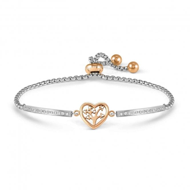 NOMINATION ITALY Milleluci Silver and Rose Gold CZ Tree of Life Heart Adjustable Bracelet