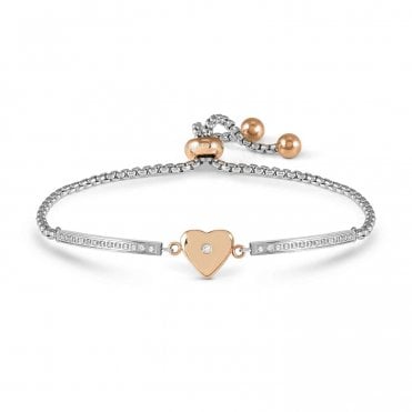 Milleluci Silver and Rose Gold Heart Adjustable Bracelet
