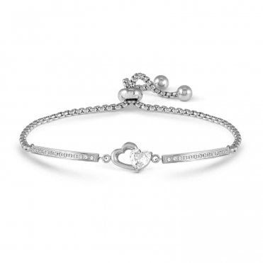Milleluci Silver CZ Heart Adjustable Bracelet