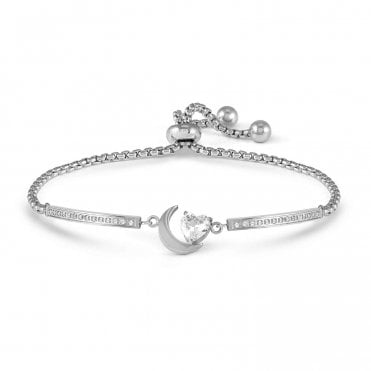 Milleluci Silver CZ Moon Adjustable Bracelet