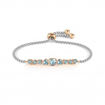 Milleluci Stainless Steel and Light Blue Heart CZ Bracelet