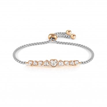 Milleluci Stainless Steel and White Heart CZ Bracelet