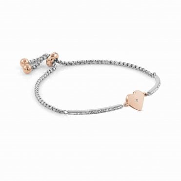 Milleluci Stainless Steel, Rose Gold PVD & White Pave CZ Heart Bracelet