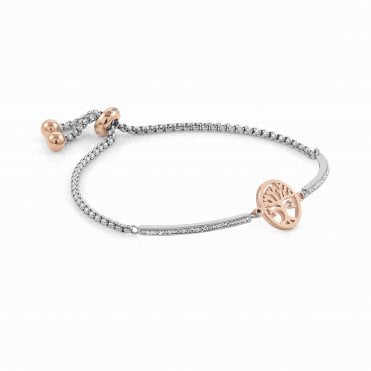 Milleluci Stainless Steel, Rose Gold PVD & White Pave CZ Tree of Life Bracelet