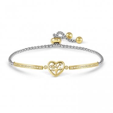 Milleluci Yellow Gold CZ Tree of Life Heart Adjustable Bracelet