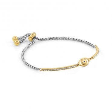 Milleluci Yellow Gold PVD, Stainless Steel & White Pave CZ Eye Bracelet