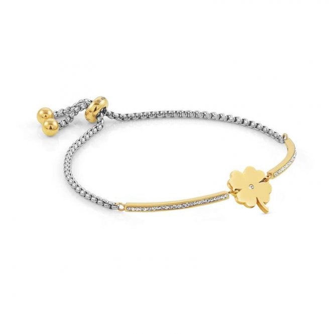 NOMINATION ITALY Milleluci Yellow Gold PVD, Stainless Steel & White Pave CZ Four Leaf Clover Bracelet