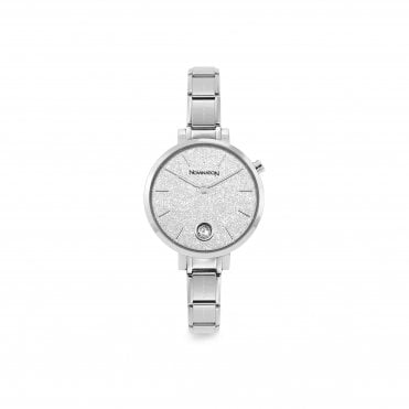 Paris Round Glitter Silver Composable Watch