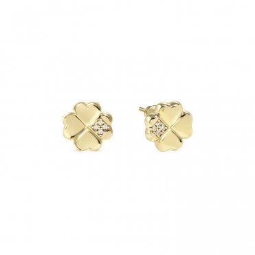 Petit Sparkle Gold Plated Clover Stud Earrings