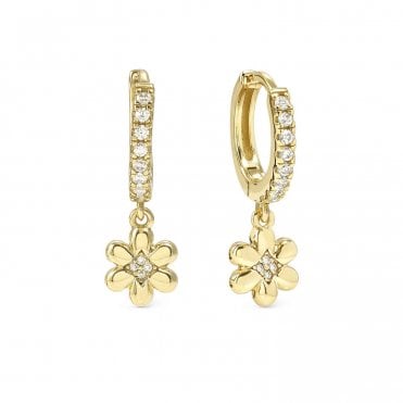 Petit Sparkle Gold Plated Flower Drop Earrings