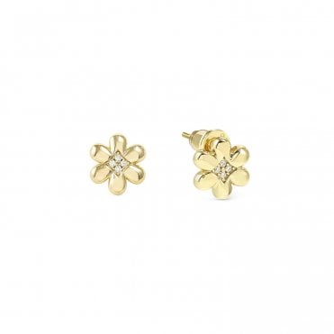 Petit Sparkle Gold Plated Flower Stud Earrings