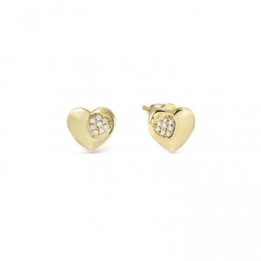Petit Sparkle Gold Plated Heart Stud Earrings