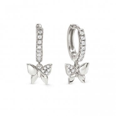 Petit Sparkle Silver Butterfly Drop Earrings